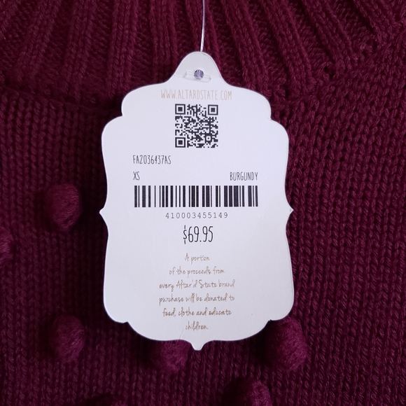 NWT Altar'd State Burgundy Bobble Pom Pom Sweater - Picture 11 of 11